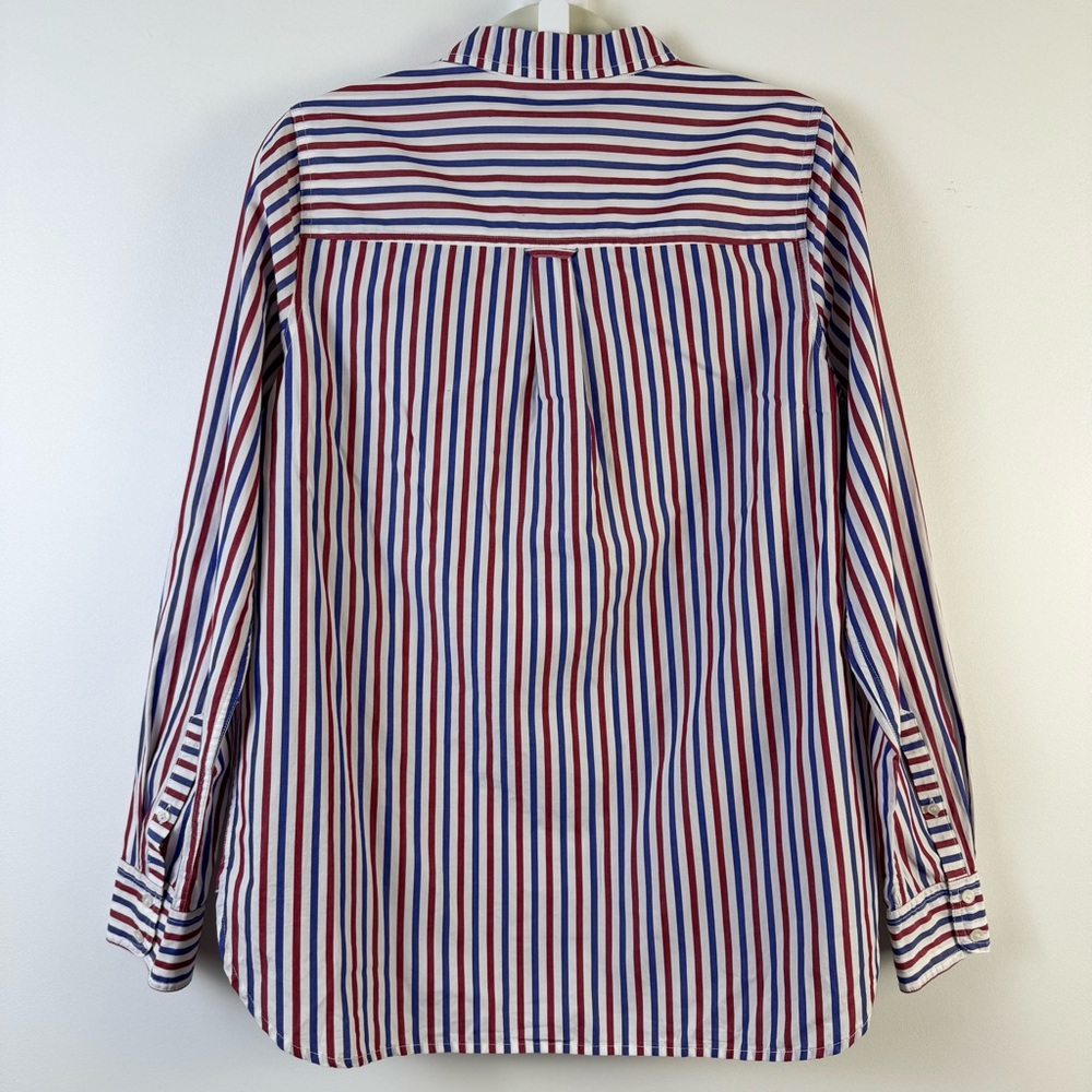 J. Crew Stripe Boy Button Up Down Front Shirt Blue Red Trifecta 10 Classic - Picture 9 of 15